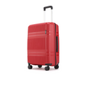 Red medium check-in suitcase side view with extended handle and 8 wheels