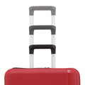 Red hard-shell suitcase top view with stacked telescopic handles