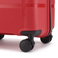 Red medium check-in suitcase corner with black wheel and rim protector