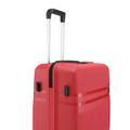 Red medium check-in suitcase rear view with top handle and side strap