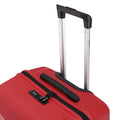 Red hard-shell suitcase with telescopic handle and black carry grip