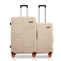 Hard-shell beige trolley luggage set of 2 with upright handles and 8-wheel bases