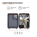 Open beige luggage showing mesh pockets and compartments inside