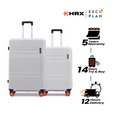 Hard-shell luggage set of 2 with light gray shells, upright handles and orange wheels