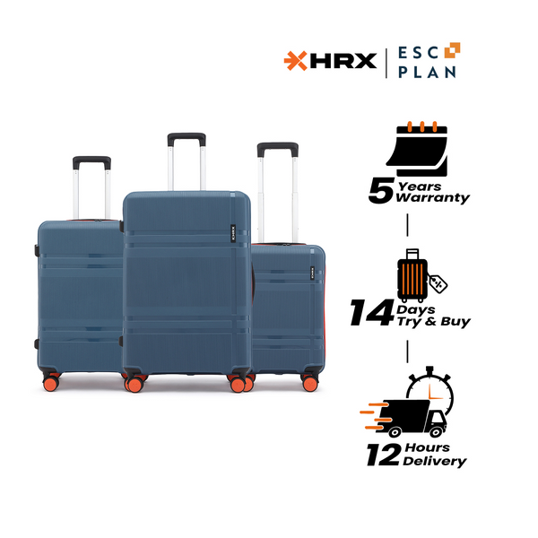 HRX by Hrithik Roshan Hard Body Set of 3 Luggage 8 Wheels - Helium