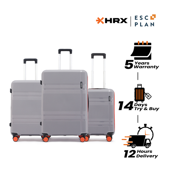 HRX by Hrithik Roshan Hard Body Set of 3 Luggage 8 Wheels - Helium