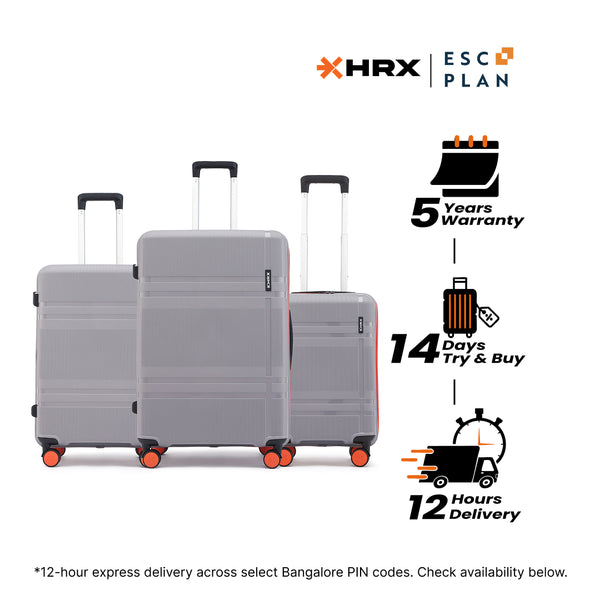 HRX by Hrithik Roshan Hard Body Set of 3 Luggage 8 Wheels - Helium