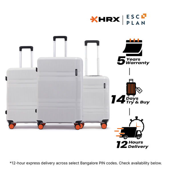 HRX by Hrithik Roshan Hard Body Set of 3 Luggage 8 Wheels - Helium