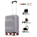 Small cabin suitcase, grey hardshell with orange edge trim and extended telescopic handle