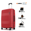Red large check-in suitcase with extendable handle and spinner wheels