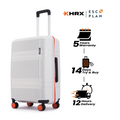 HRX Helium check-in suitcase, front view with red-trim zipper and small caster wheels