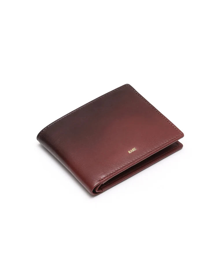 Men's Lume bi-fold wallet, deep cherry leather, front logo