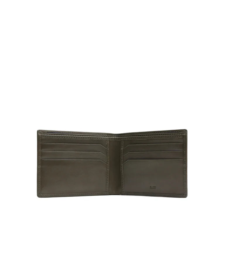 Men's Lume bi-fold wallet, olive interior card holders, center seam