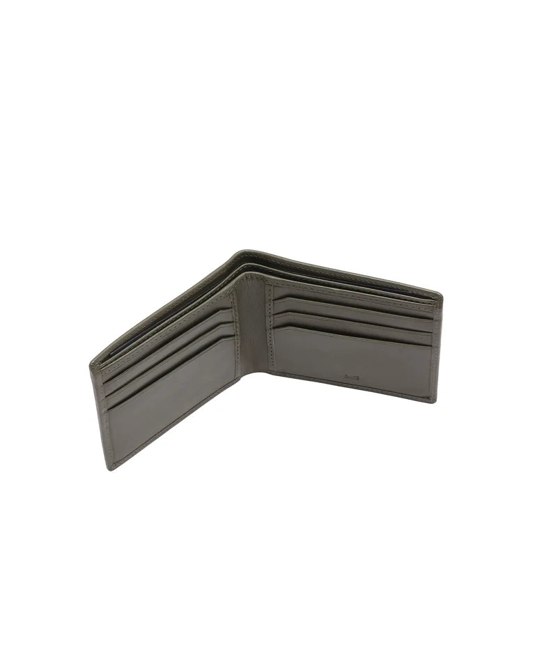 Men's Lume bi-fold wallet, olive interior with card slots and center fold