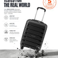 Black polypropylene cabin trolley with telescopic handle; scuff-resistant shell detail