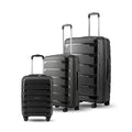 Polypropylene trolley set of 3 with 8 wheels, black cases with telescopic handles