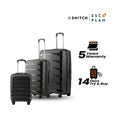 Grey polypropylene trolley set of 3 with telescopic handles and textured shell