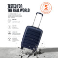 Blue polypropylene cabin trolley with telescopic handle and four spinner wheels, 56 cm.
