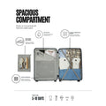 Open large check-in trolley interior with compartments and zip mesh wet pocket.