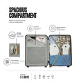 Pair of trolley suitcases open with spacious compartments and zippered pockets inside