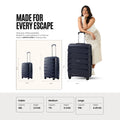 Navy trolley with telescopic handle shown with cabin, medium, and large size chart