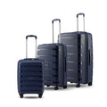 Blue polypropylene trolley set of 3 with telescopic handles and stacked hardshell
