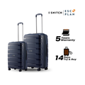 Set of two dark blue poly trolleys with telescopic handles and spinner wheels