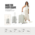 Cabin trolley in white with extended handle, four wheels, and front panel ridges