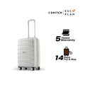 White cabin trolley front view with telescopic handle and four spinner wheels