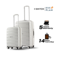 Two-piece trolley set with light grey hard shells, telescopic handles and 8 wheels