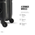Polypropylene cabin trolley with four spinner wheels and textured side panel.