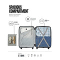Cabin trolley suitcase open to show interior compartments and packing organizer.