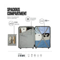Large trolley suitcase open to show spacious interior compartments and packing sections