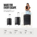 Black large trolley suitcase with four wheels and upright telescopic handle