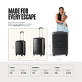 Polypropylene trolley suitcase set shown in three sizes with telescopic handles