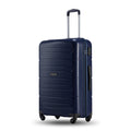 Navy-blue large trolley suitcase with four wheels and telescopic handle