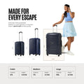 Large 4-wheel polypropylene check-in trolley, size comparison shown with other options