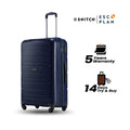 Dark blue large 4-wheel polypropylene trolley with front panel and telescopic handle