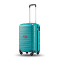 Teal cabin trolley with telescopic handle and four spinner wheels, 56 cm size.