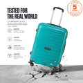 Teal polypropylene trolley suitcase with telescopic handle and 4 spinner wheels