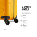 Yellow trolley corner with 4 spinner wheels and textured shell