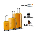 Three-piece polypropylene trolley set in yellow with 4 wheels and telescopic handles