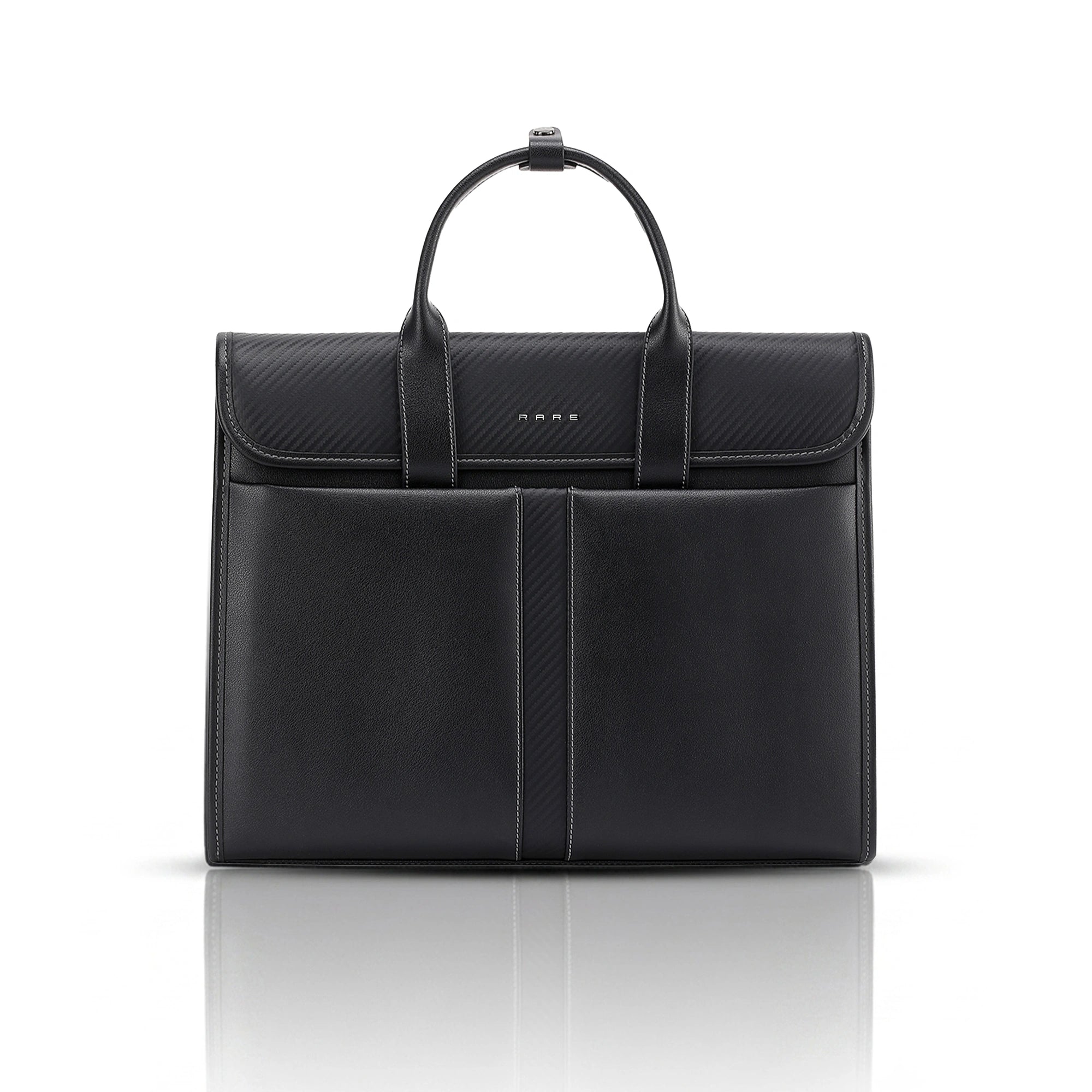 Black nylon messenger briefcase with flap front and dual top handles