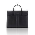 Black nylon messenger briefcase with flap front and dual top handles