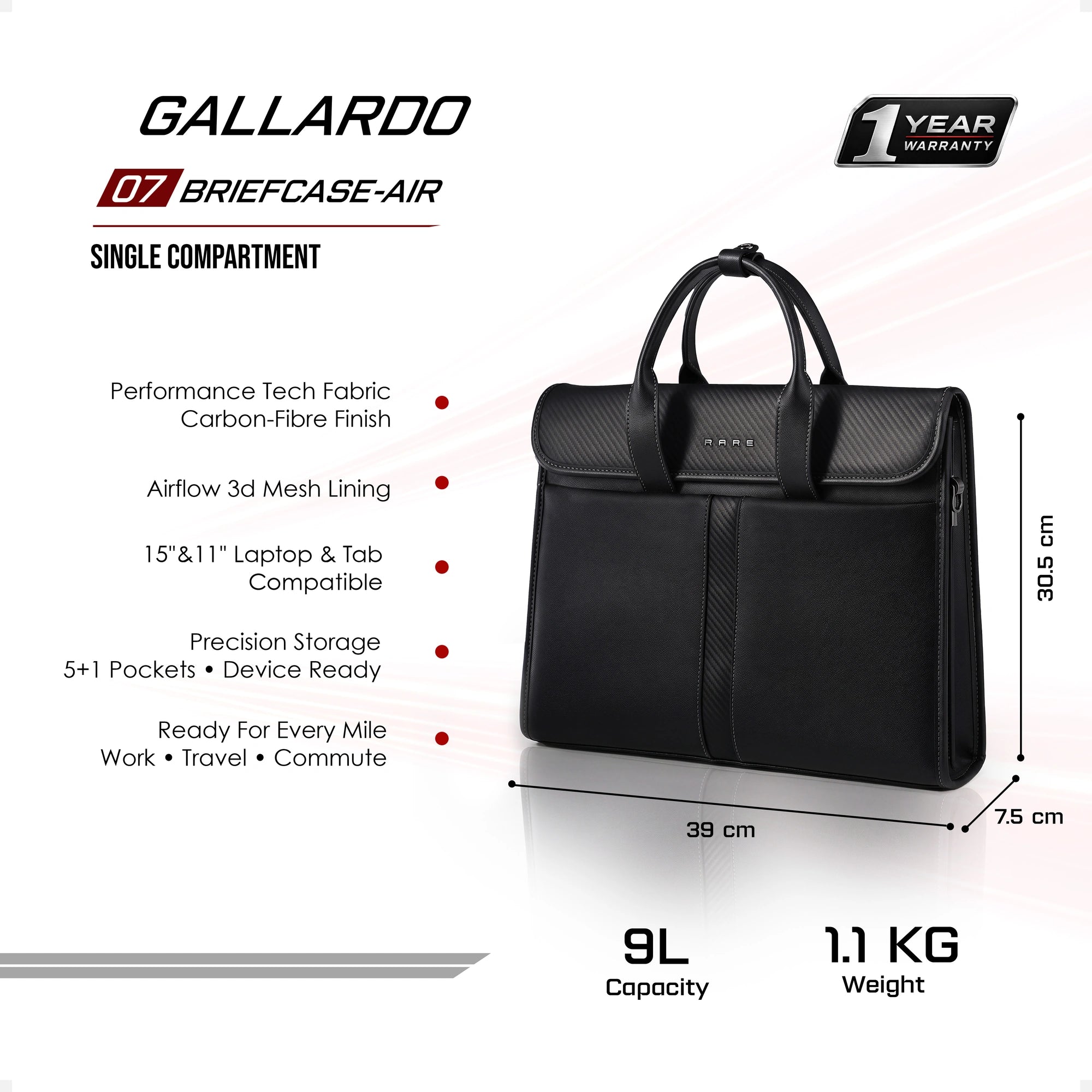 Black laptop briefcase bag with top handle and single front compartment