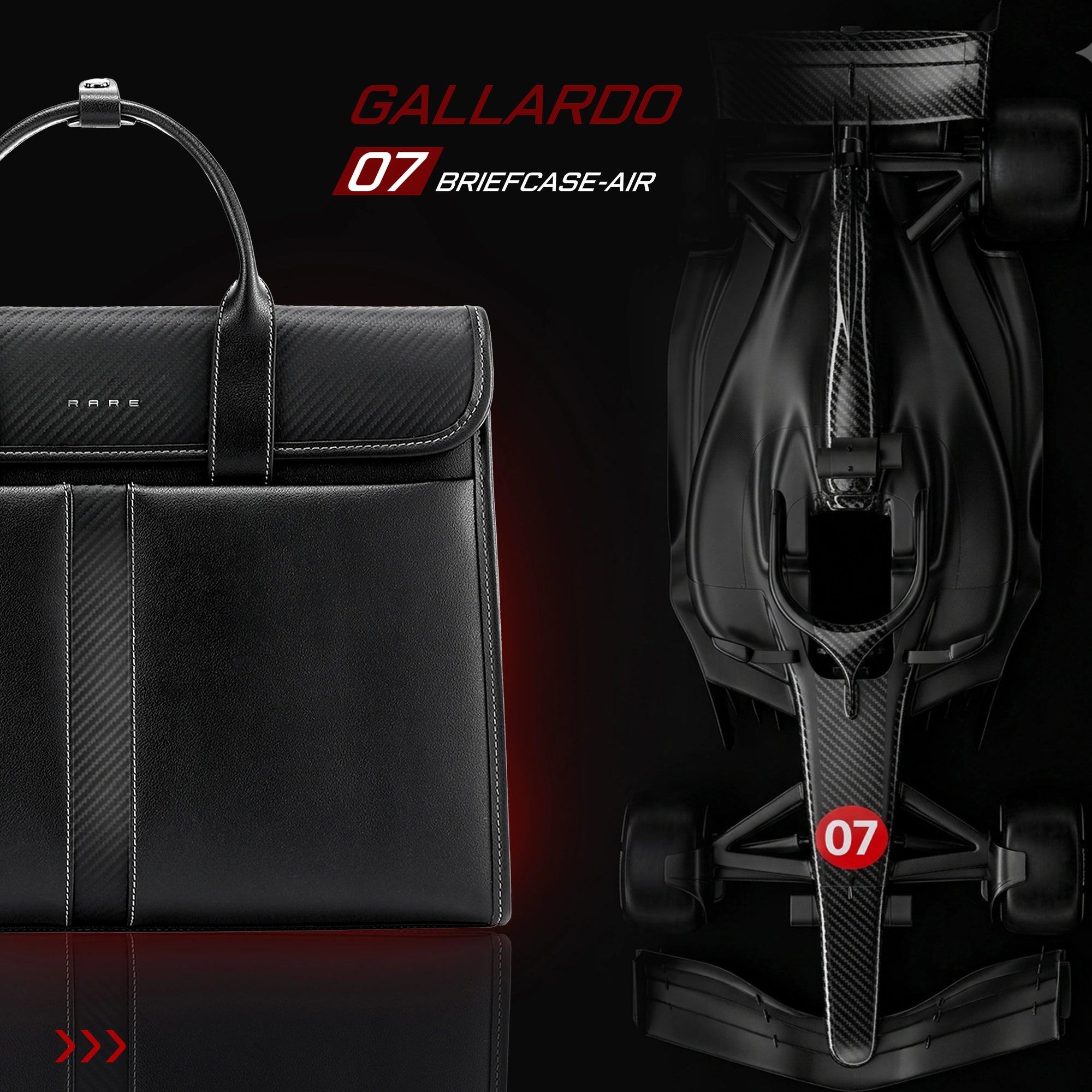 Black briefcase side and close-up of shoulder strap attachment