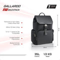 Black backpack with front flap, zip pockets, and adjustable shoulder straps