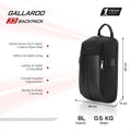 Black crossbody backpack with top carry handle, front zipper, and 8L capacity styling.