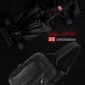 Black crossbody crossbag with adjustable strap and side zip pocket detail.