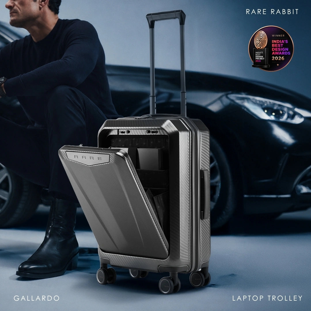 Carbon fibre black polycarbonate laptop cabin trolley with extended handle and front panel